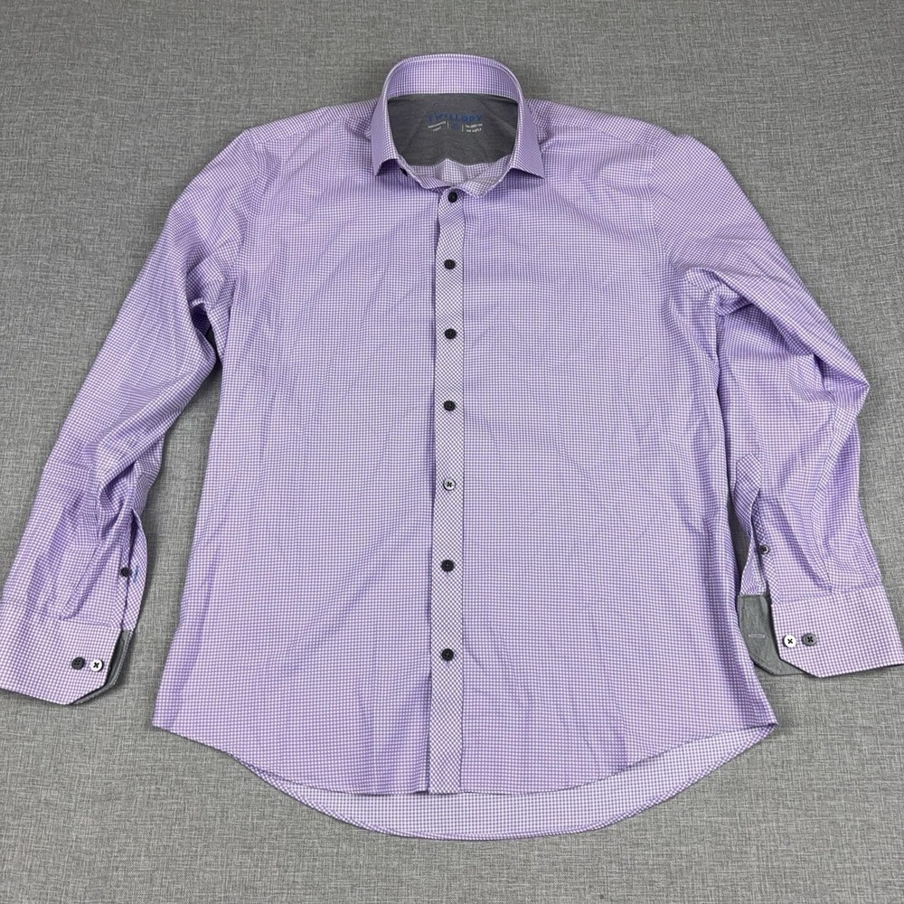 Twillory Shirt Mens 15.5 34/35 Purple Gingham Slim Stretch Dress Long Sleeve